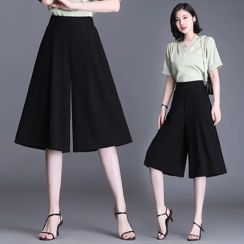 Summer New Loose Calf Length Pants High Waist Solid Color Plus Size Wide Leg  Casual Fashion Women Clothing Z192