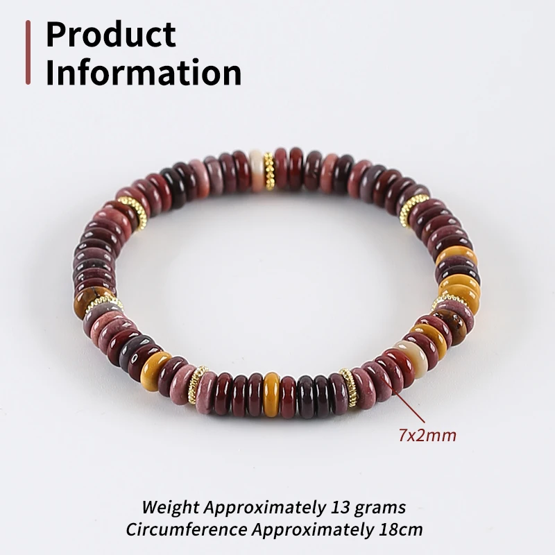 Natural Stone Mookite Jasper Bracelet Bohemian Women Handmade Elastic Rope Beaded Jewelry 18cm 13g