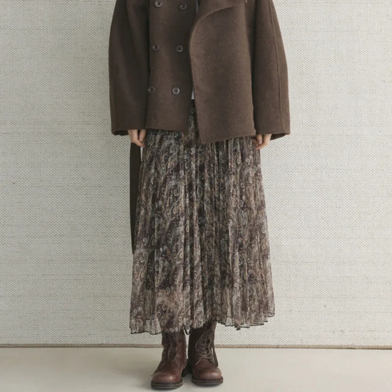 Cici elegante e elegante feminino 2025 inverno saia plissada com design estampado tecido de poliéster para outono inverno uso diário