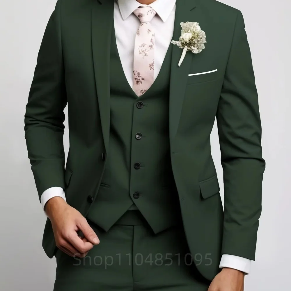 Setelan untuk Pria Slim Fit Tuksedo Pernikahan Mewah Fashion Pria Blazer Rompi Celana 3 Potong Set Setelan Bisnis Formal