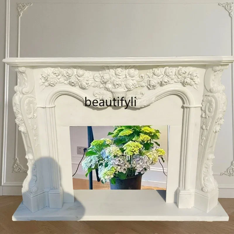 

A48 Marble fireplace European marble stone carving American relief flower simple, French fireplace