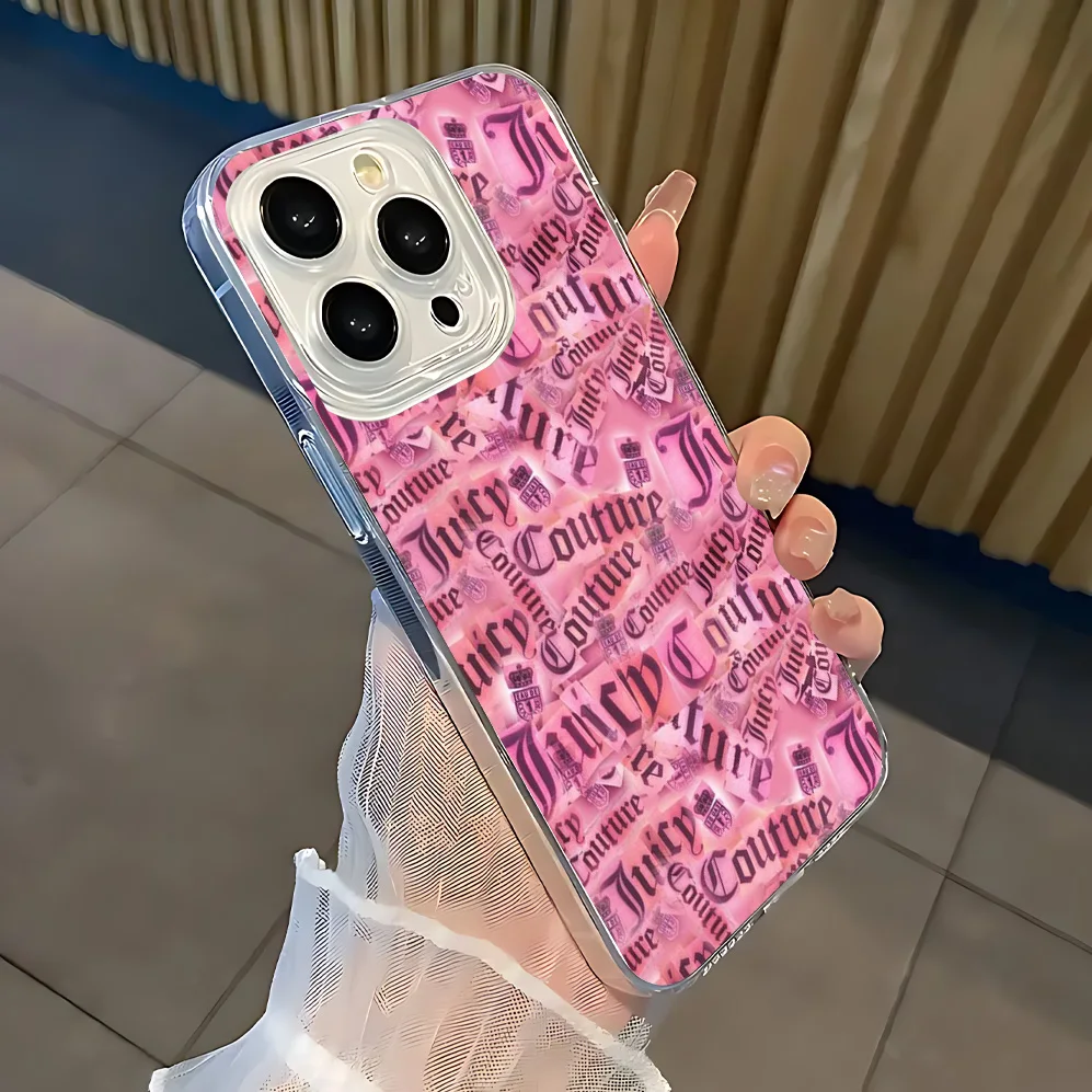 Funda de teléfono rosa j-juicy c-cuture para Samsung Galaxy S25 S24 S23 S22 S21 S20 FE Note20 Note10 Edge Plus Ultra Lite 5G transparente
