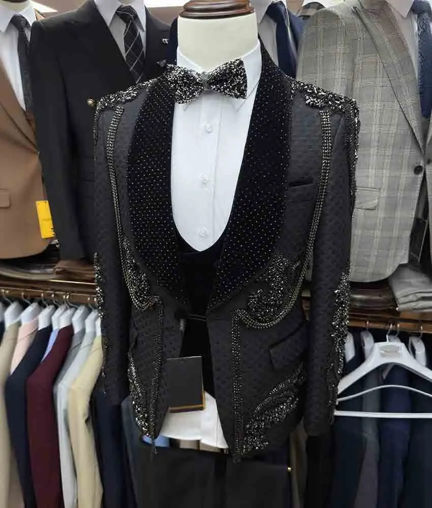 Luxury Crystal Embroidered wedding tailcoat Graceful 3-piece Men's Suit Performance outfit Wedding Party Dress Celebrity Gowns