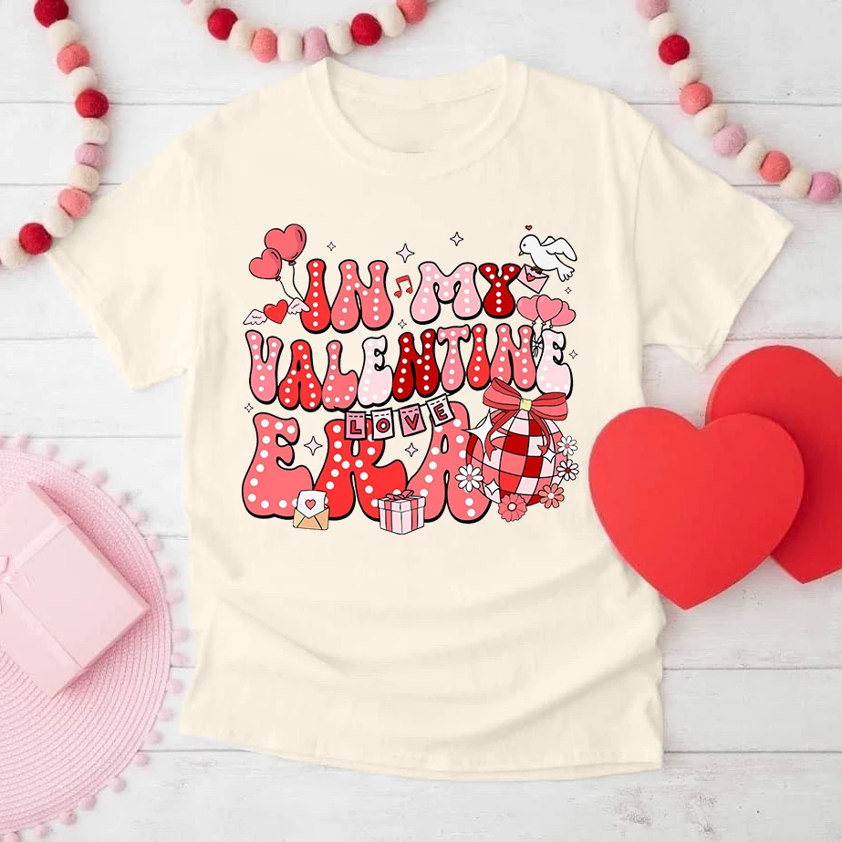 In My Valentine Era Heart Printed Kids Shirts Valentine's Party Child Outfit Boys Gilrs Holiday Retro T-shirt Toddler Tee Tops