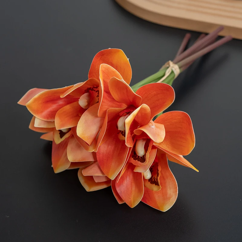 1 باقة مقلدة مكونة من 6 زهور الأوركيد لتزيين الزفاف، وترتيب الزهور، وديكور المكتب، وديكور المنزل #1
