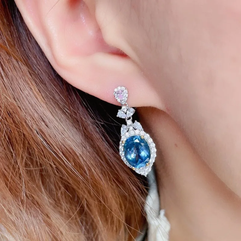 Fashion High Level Light Luxury Blue Stones Silver Color Dangle Earring Niche Design Temperamental Accessories Jewelry for Women