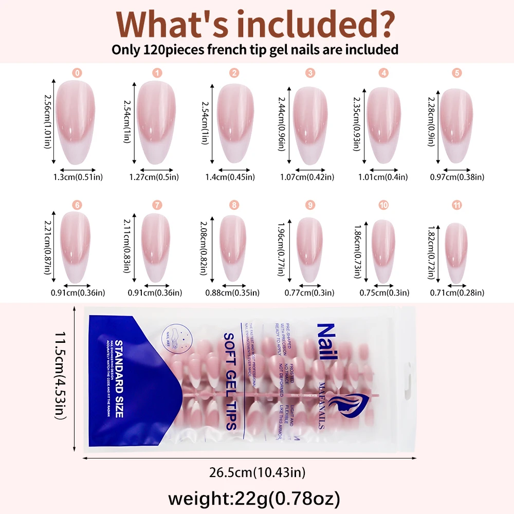 120pcs Pink Medium Almond French False Nails Gradient Design White French Press On Nails Full Cover Acrylic Gel Fake Nails Tips#