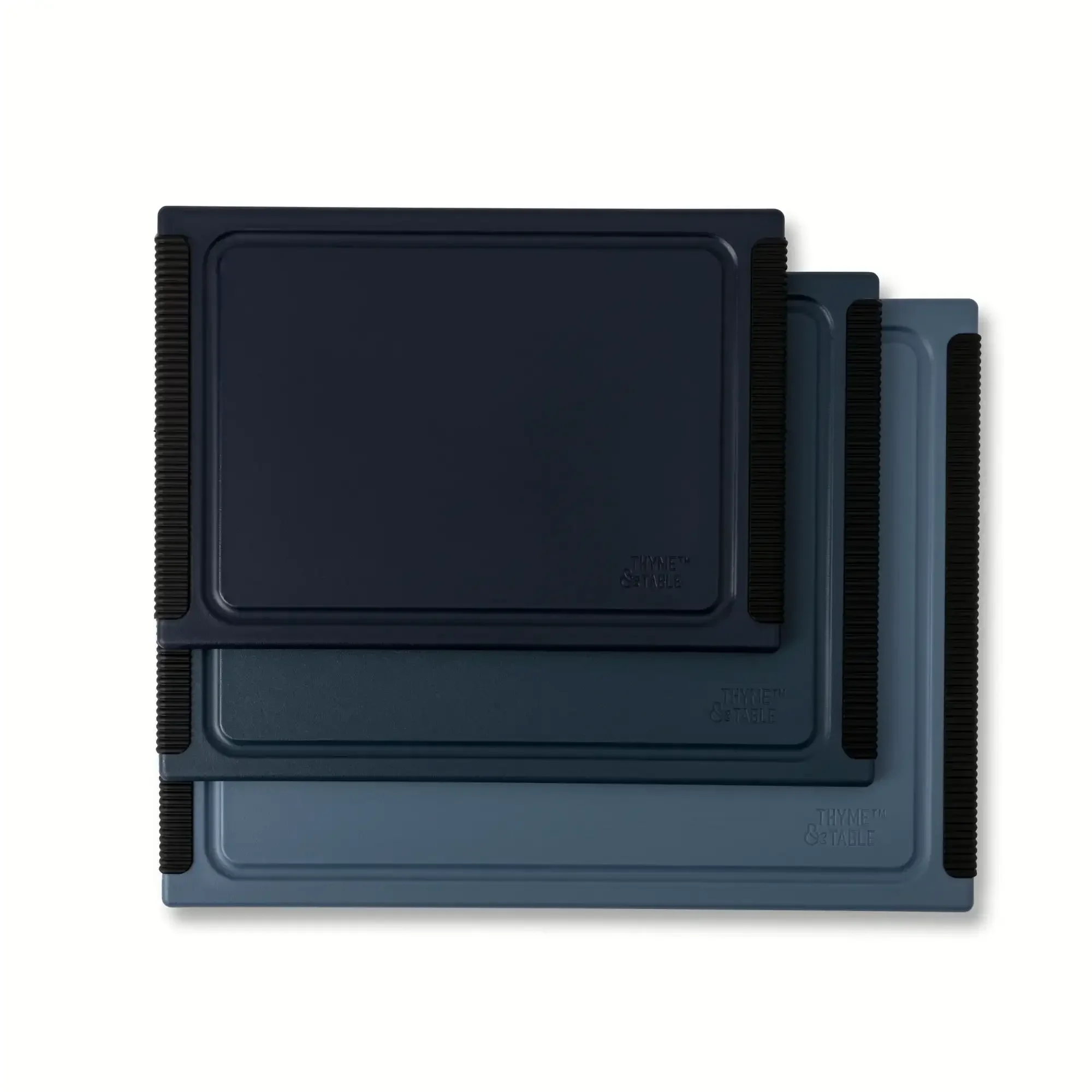 3-Piece Poly Cutting Boards, Blue. Sizes: 8.5x12, 10x14, 12x16 Inch. Non-Slip, Dishwasher Safe, Durable. Kitchen Essential