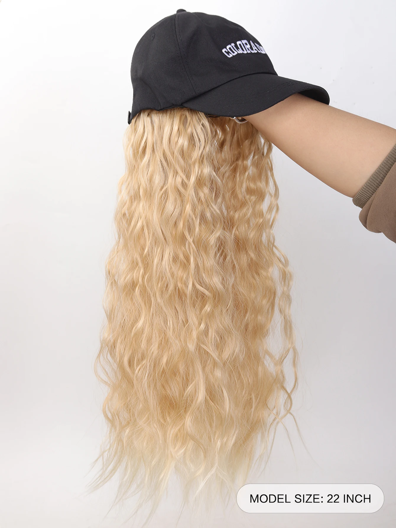 LM Hat Wig 22Inch Baseball Cap With Wave Curly Hairpiece For Women Halloween Party Costume Girl Daily Hair Style Wig - Gold