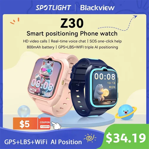 Reloj inteligente Blackview Z30 para niños, reloj para teléfono para niños, LBS + WiFi + GPS, triple posicionamiento AI, videollamada 4G, reloj inteligente para teléfono