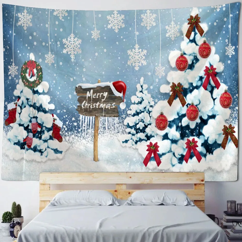 Christmas tapestry wall hanging New Year gift Christmas tree snow view holiday home decoration Living room bedroom decoration