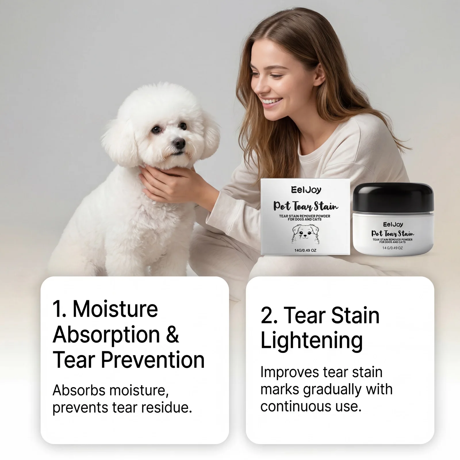 Pet Tear Removal Powder Keep Drying Reducing Tear Gentle Remover Powder Natural Non-Irritating Easy-To-Remove Pet Hair Cleaning