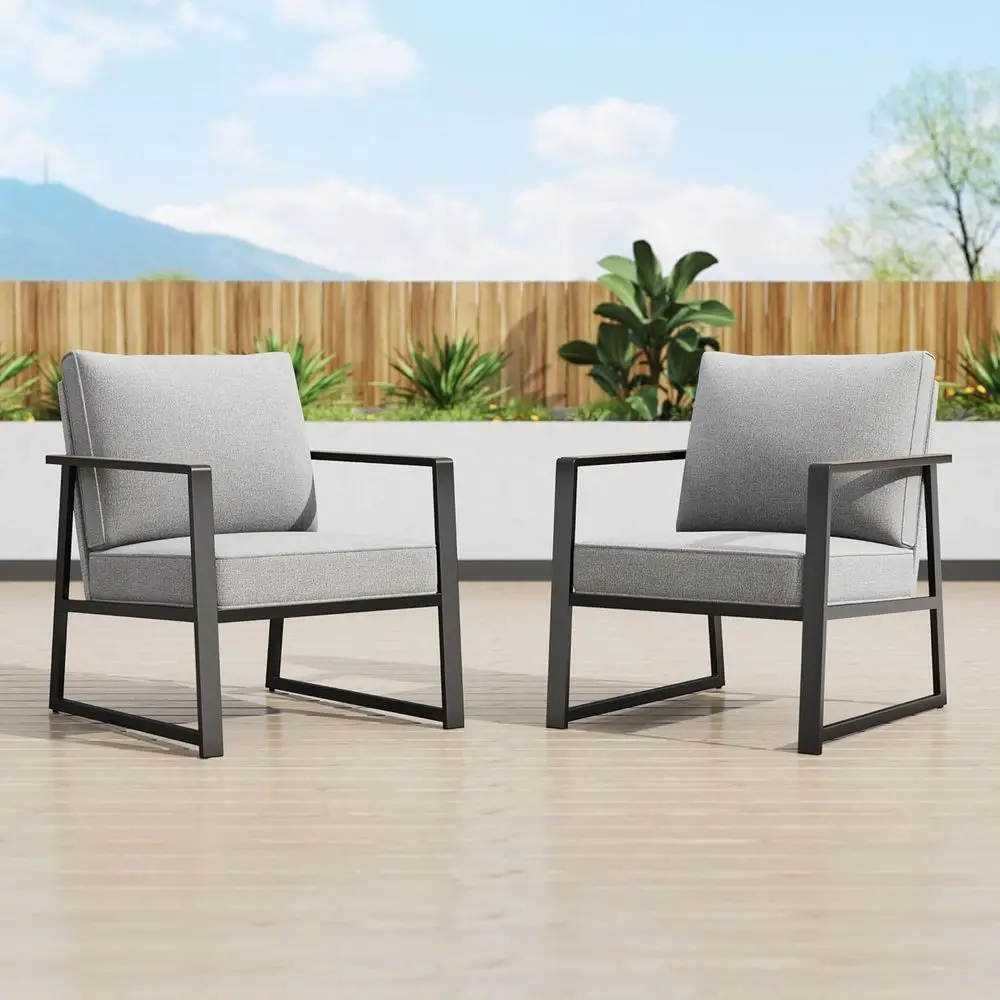 

Black Metal Patio Armchairs with Weather-Resistant Textilene Cushions, Set of 2