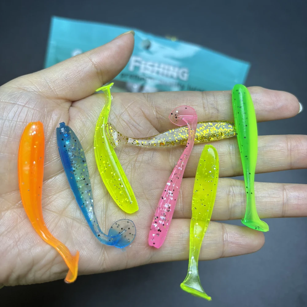 50/100 Stück weiche Angelköder, T-Schwanzwurm, weiche Kunststoff-Angelköder, Paddelschwanz, Swimbaits, 5,5 cm, weiche Kunstköder – Detail 3