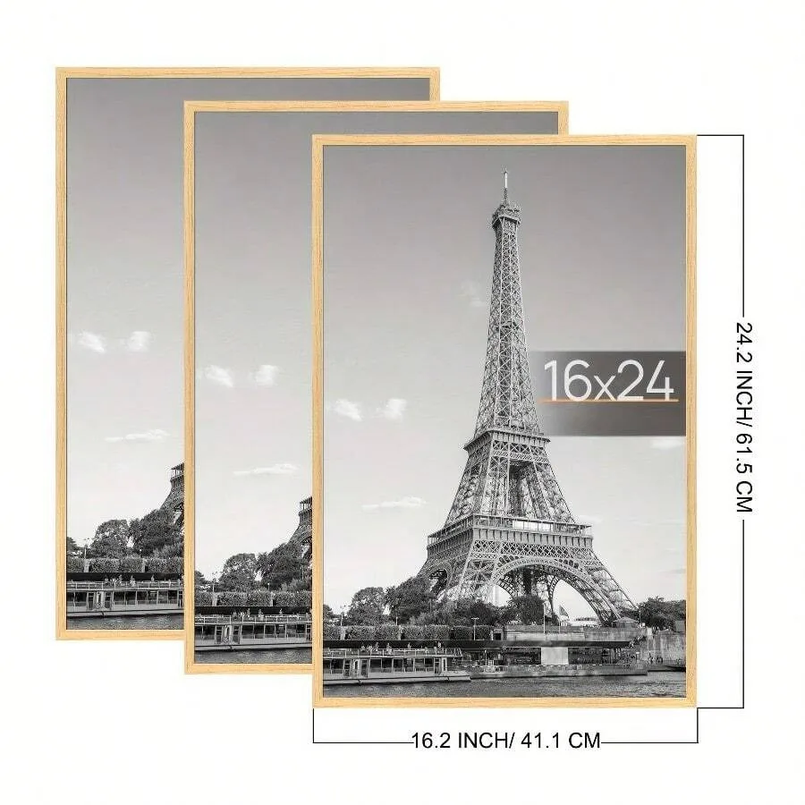 

3 Pack 16x24 Picture Frame Black, Scratch-Proof Poster Frames 16 X 24 For Photo Gallery - Slide-In Strips, Horizontal Or Vertic