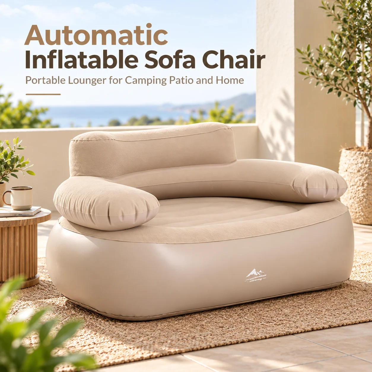 AOLIVIYA Automatic Inflatable Sofa Chair Portable Air Couch Camping Lounge Seat With Built In Pump Flocked Outdoor Lounger