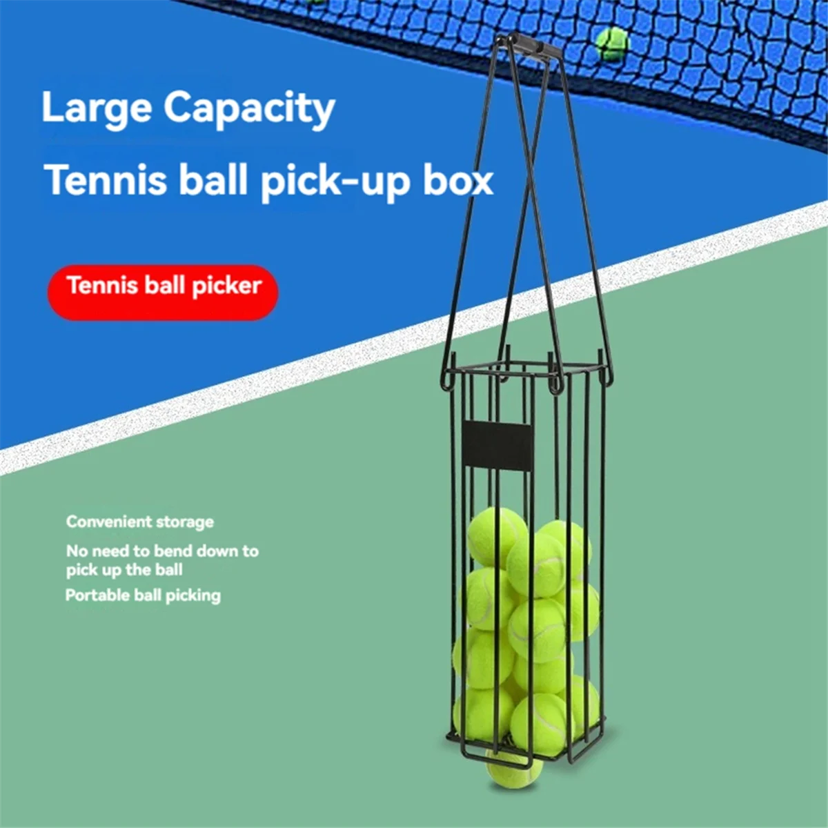 Tennis Ball Hopper, Tennis Ball Basket, Portable Pickleball Hopper Picker, Upper , Metal Pickleball Ball Retriever