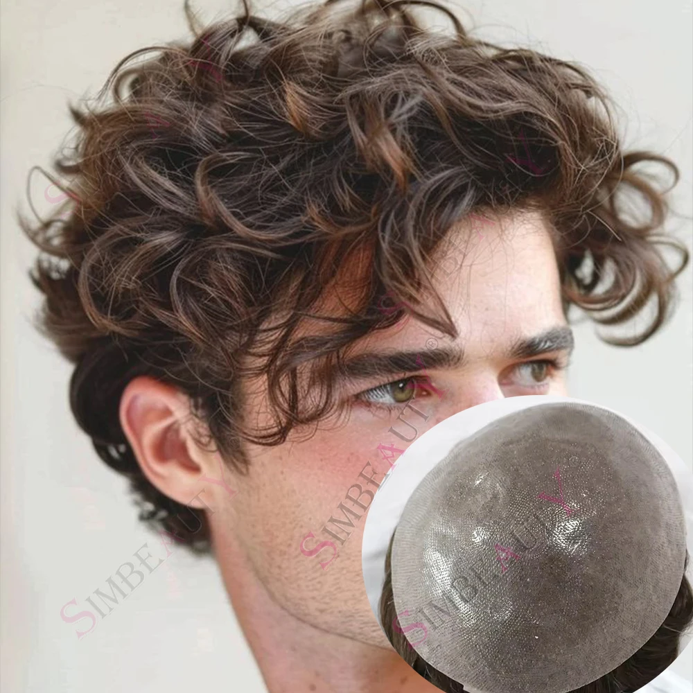 

Thin Skin 0.06mm 28MM Curly Men'sNatural Hair Man Toupee Super Natural Hairline Human Hair Replacement System Prosthesis Capilla