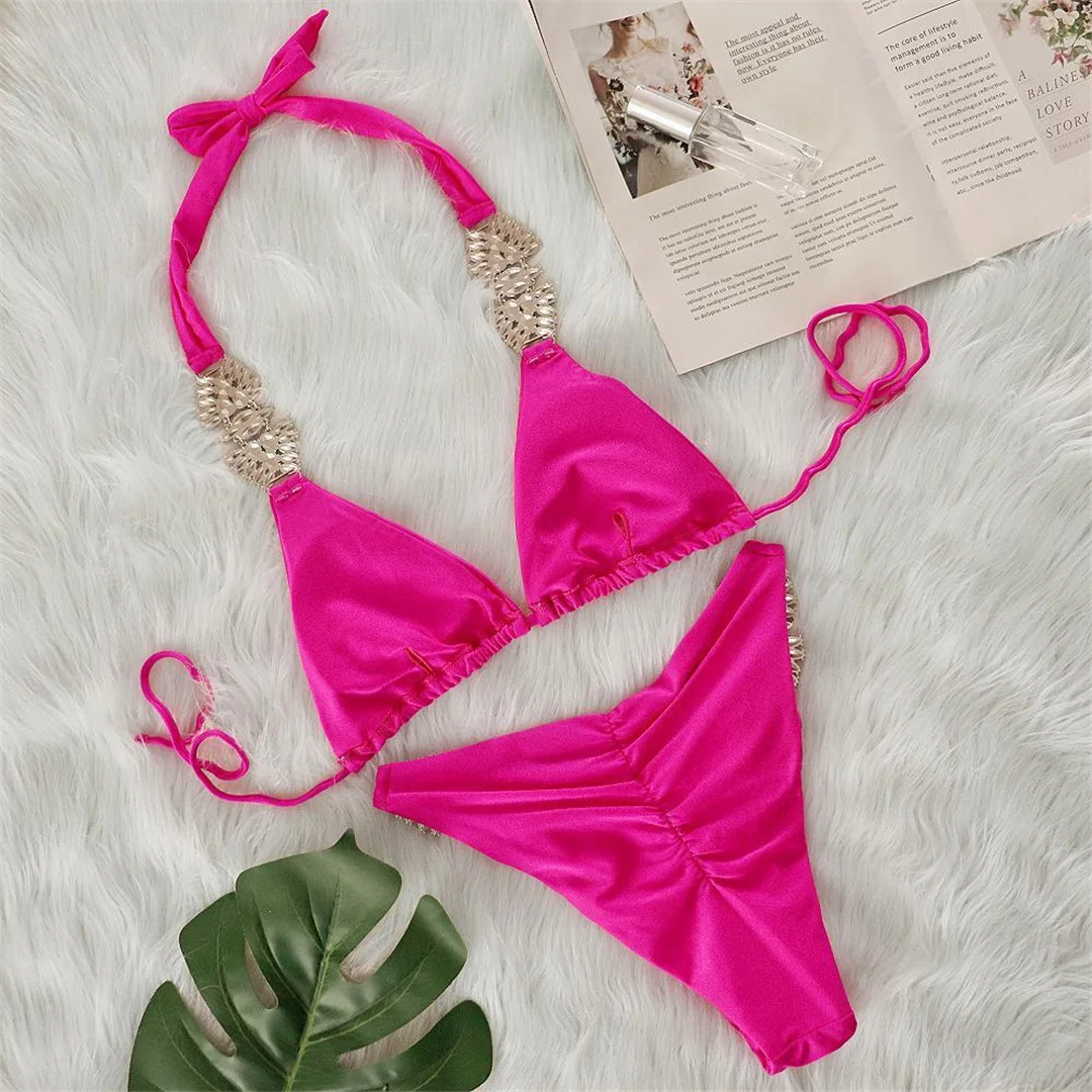 Sexy Bikini mit Diamant-Strasssteinen, Damen-Badeanzug, zweiteiliges Bikini-Set, Scrunch-Butt-Badeanzug, Badebekleidung, Schwimmanzug V6776 – Detail 11