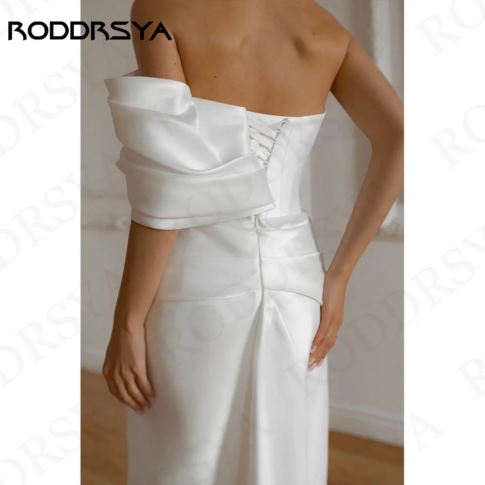 RODDRSYA Mermaid Wedding Dress Short One Shoulder Satin Pleats Bridal Dresses свадебное платье V Neck Backless Knee Length Women