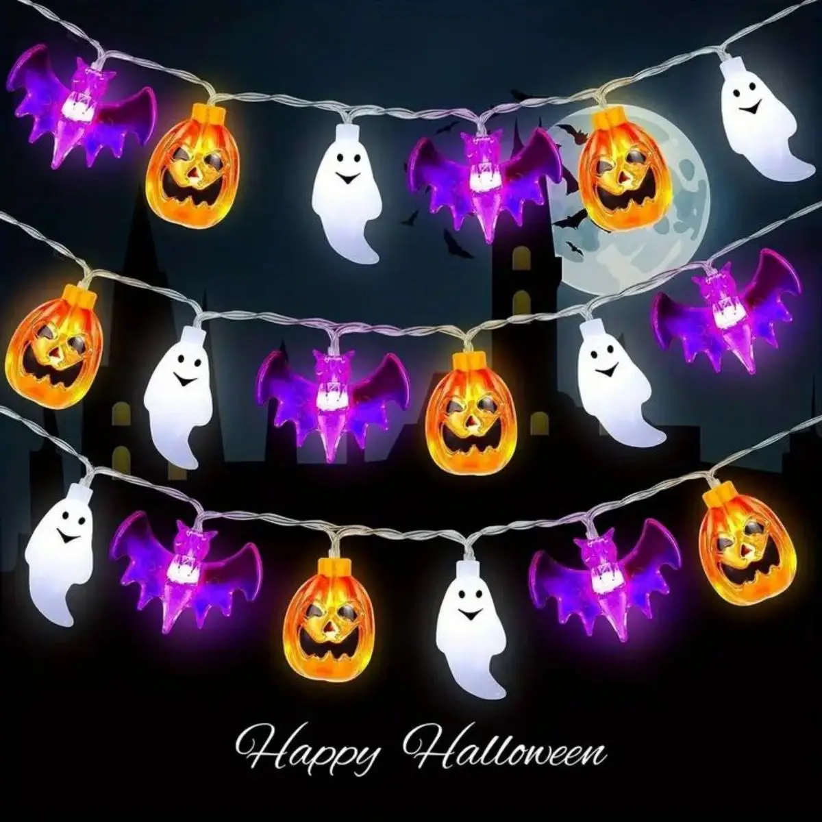 1pc Halloween light, battery powered indoor decorative lighting, pumpkin bat ghost design, used for Halloween decoration