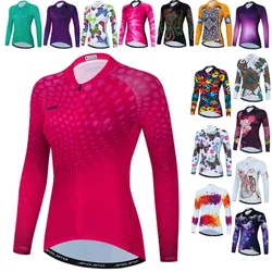 Red Cycling Jersey Long Sleeve Women 2022 Pro Team Cycling Shirt Full Sleeve Bike Wear Spring Bicycle Clothes MTB Bike Jacket