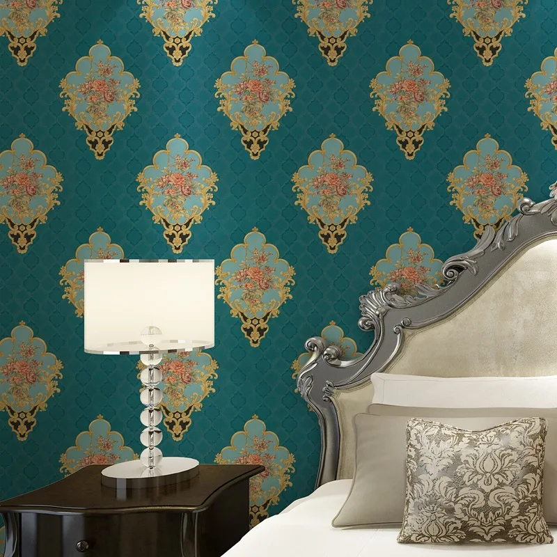 European Luxury Flower Wallpaper 3D Stereo Wall Paper Dark Green Floral Wallpapers for Living Room Bedroom Hotel