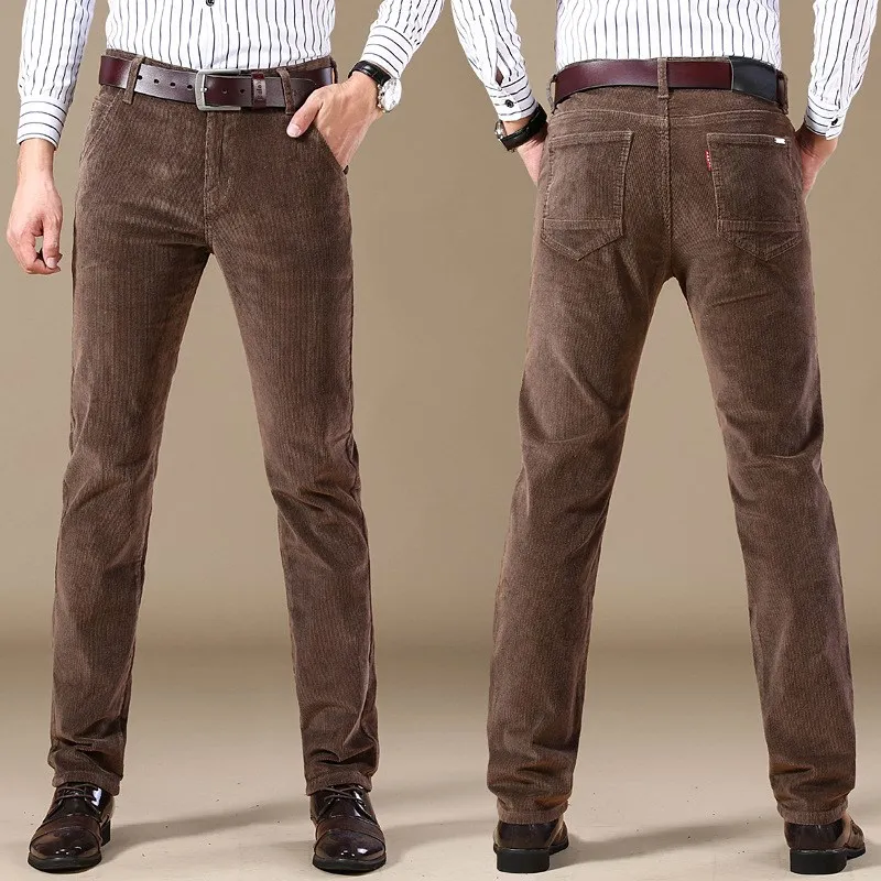 

Corduroy Straight Leg Casual Pants for Men Spring Summer Youth Sle Clean Fit mid Waist Trousers Non Iron Striped Pattern
