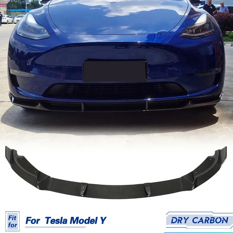 Car Front Bumper Lip Spoiler Prepreg Dry Carbon for Tesla Model Y Sport Utility 4-Door 2019-2023 Front Lip Splitters Body Kit