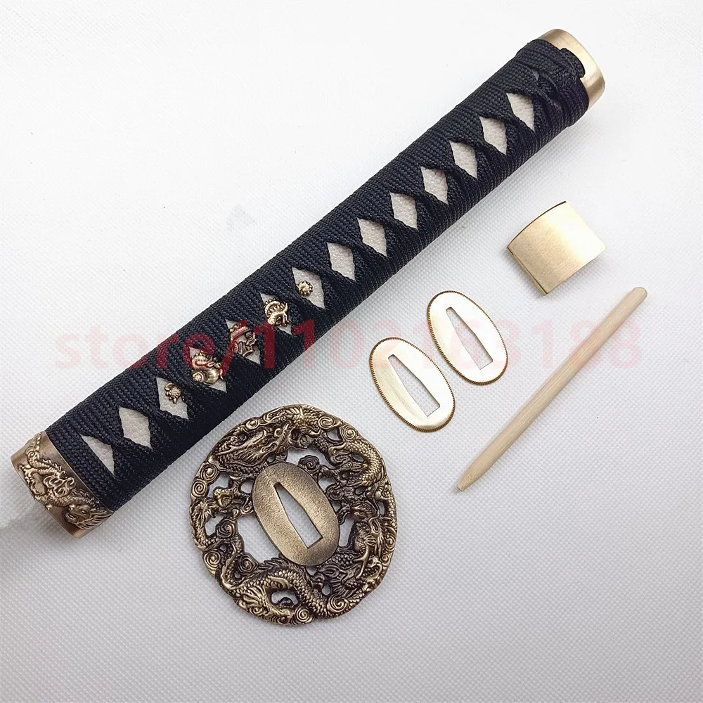 

26cm Tsuka Handle Hilt Copper Brass Tsuba Handguard Guard Habaki Seppa For Real Japan Samurai Katana Sword Fittings Real Rayskin