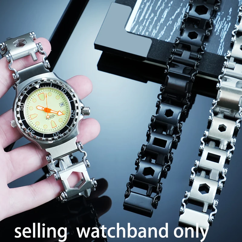 

For Seiko Casio Lezeman Multi functional Stainless Steel Hollow Watch with Outdoor Stainless Steel Tool Bracelet 22MM watchband