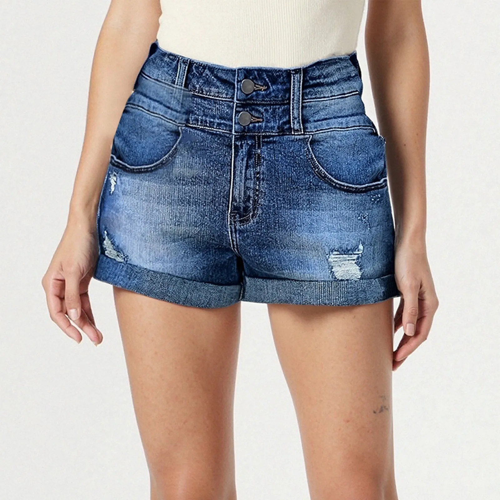 

Summer Denim Shorts Women High Waisted Plus Size Ripped High Waisted Denim Shorts Stretchy Jean Shorts Women's Summer Shorts