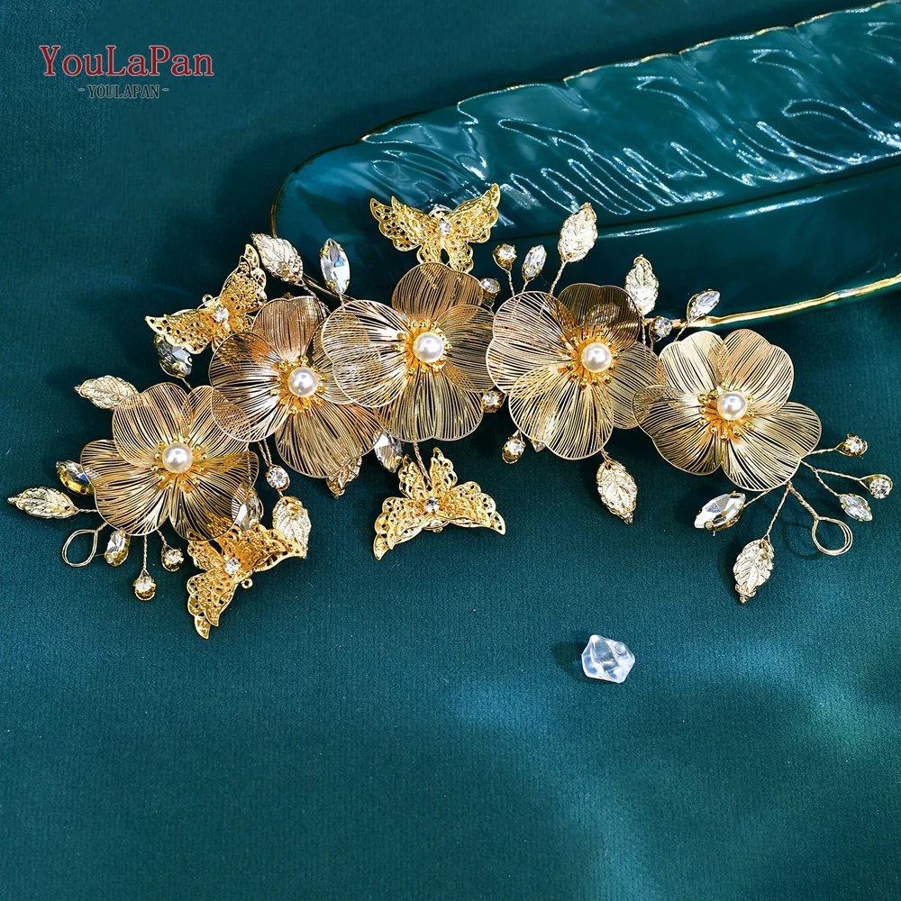 

YouLaPan Bridal Gold Color Butterfly Belt With Handmade Alloy Flowers Leaf Belts With New Women Party Banquet Belts With SH993