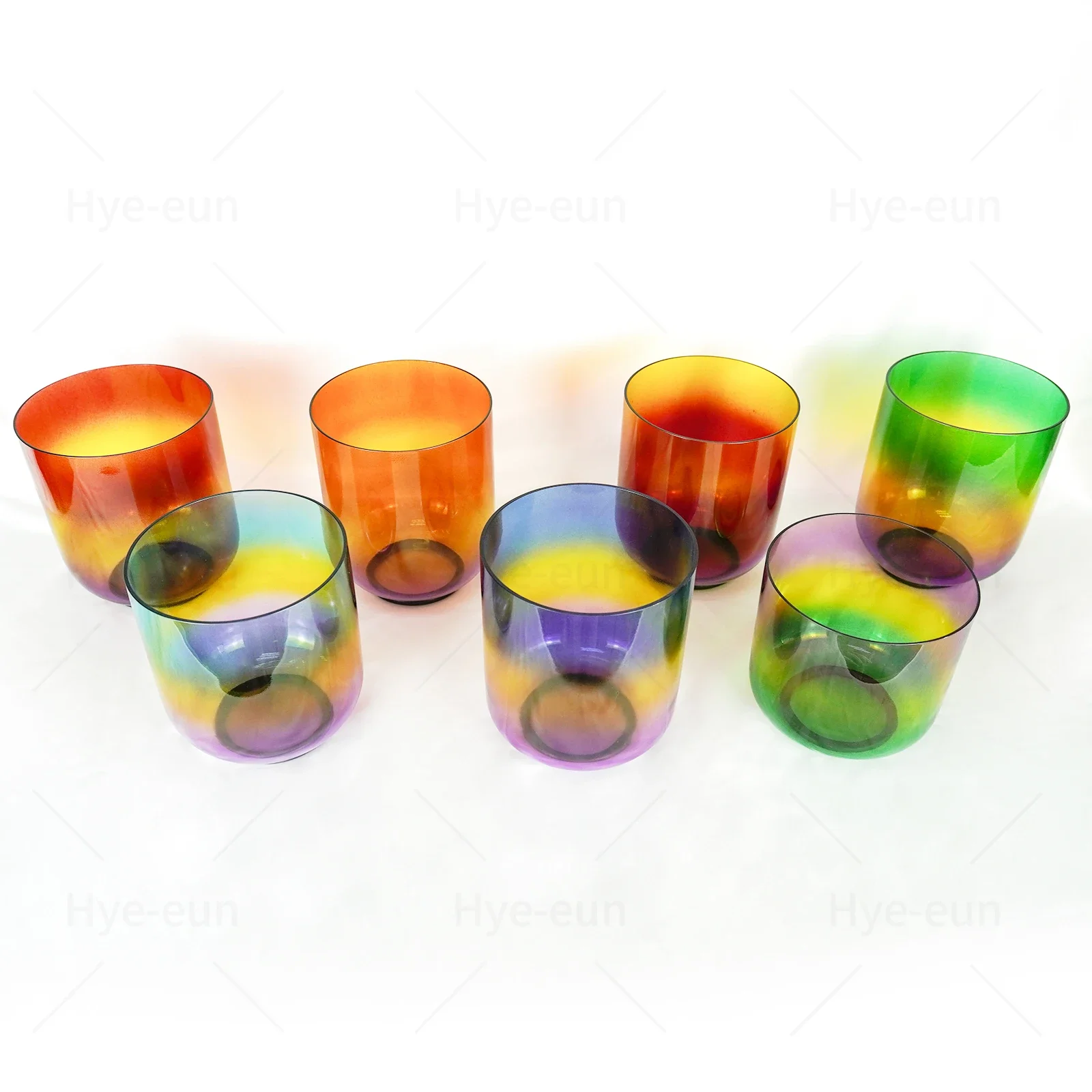 YXQY 525-6.75inch Rainbow Clear Crystal Singing Bowls Set of 7pcs Colored Transparent Bowl with Crystal Rod and O-rings