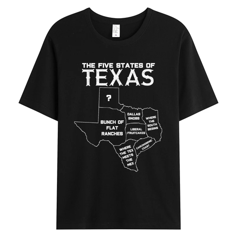 

Five States Of Texas Funny Maps Of Dallas Houston Austin T-shirt Short Sleeve Men's Cotton Oversize Printing Tops & Tees Unisex