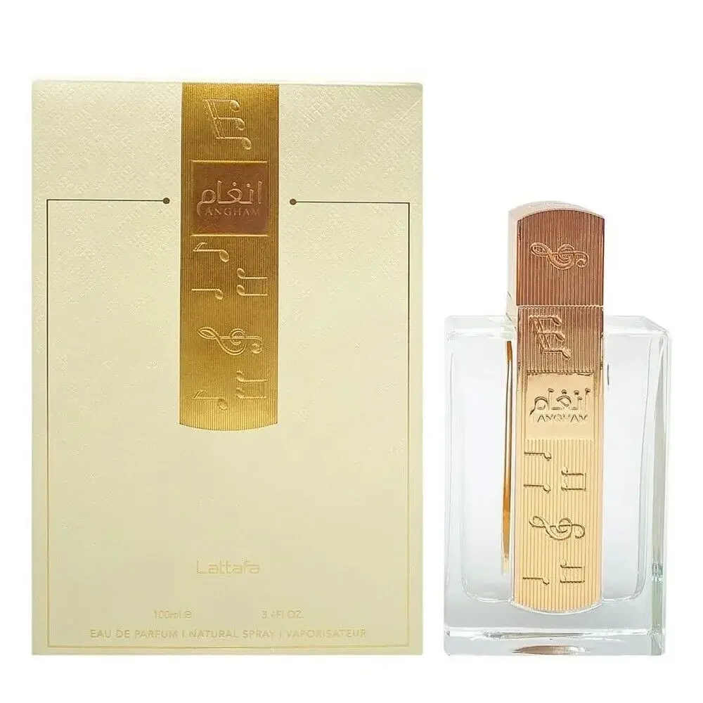 น้ำหอม Lattafa Angham Eau De Parfum ขนาด 3.4 ออนซ์ 100 มล. กลิ่นหอมติดทนนาน กลิ่นดอกไม้อบอุ่น กลิ่นอำพัน น้ำหอมสำหรับทั้งชายและหญิง หรูหรา สง่างาม เหมาะเป็นของขวัญสำหรับคริสต์มาส