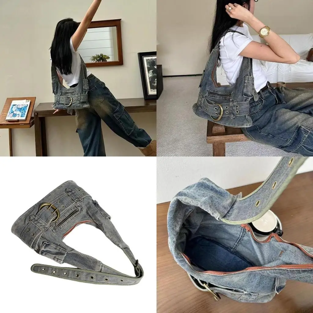 

Сумка на плечо X90D из стираного денима для студентов и пассажиров с просторным салоном