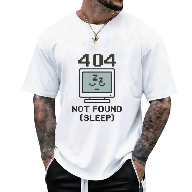 Error 404 Sleep Not Found Short Sleeve Graphic T‑Shirt for Programmer Software Engineers Geek IT Developer Fan Gift Tees S-6XL