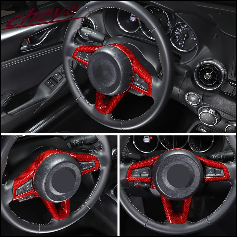 Real Carbon Fiber Steering Wheel Button Decoration Frame Cover for Mazda MX-5/Fiat 124/Abarth 124 2016+ Interior Accessories