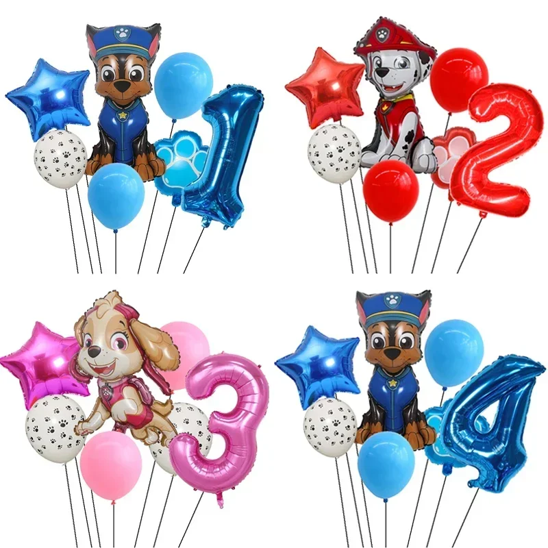 7pcs Paw Patrol Party Balloon Figure Sky Chasing Marshall Dog Aluminum Film Balloon Boy Girl Birthday Party Decoration Gift