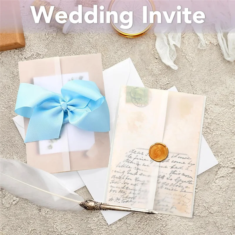 100แพ็คVellumแจ็คเก็ตสําหรับ5X7คําเชิญ,PreพับVellum Wraps,งานแต่งงานวันเกิดเชิญVellumกระดาษ,งานแต่งงาน