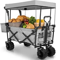262L Collapsible Garden Cart Wagon with Removable Canopy, 115kg Capacity Push& Pull Utility Cart 600D Oxfort, Off-road wheel