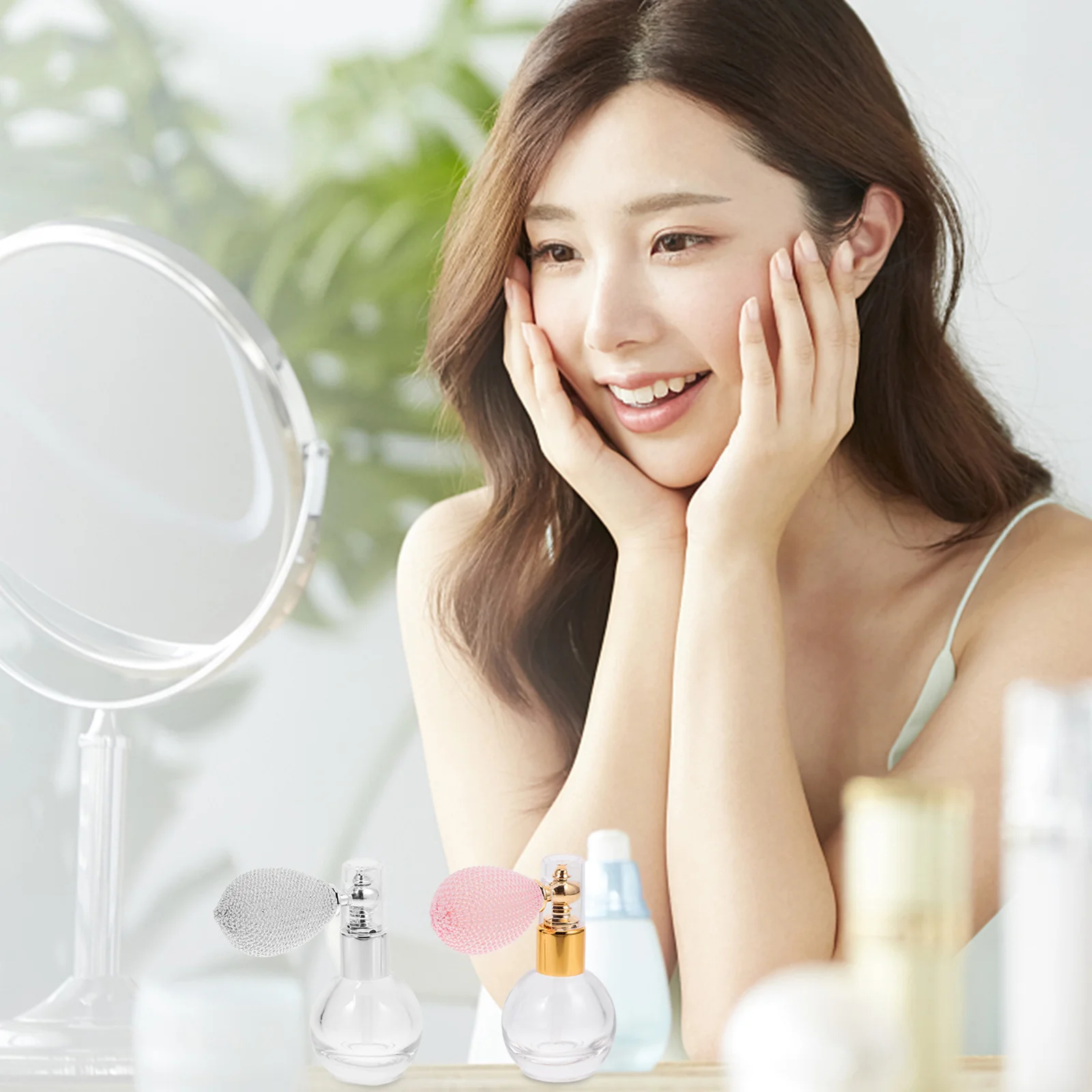 

2Pcs Glass Aroma Bottles Refillable Perfume Containers Fashionable Design for Essential Oil Travel Trip Compact