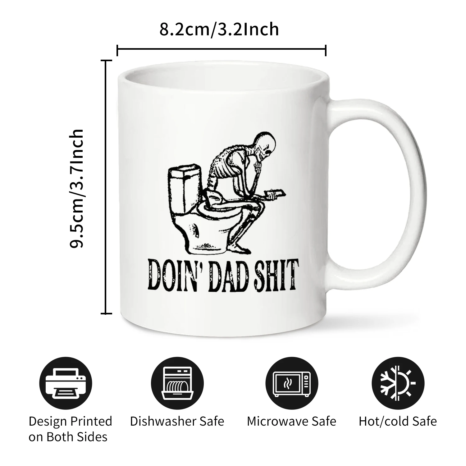 1pc, Dad Shit Funny Coffee Mug - Funny Skeleton Mug - 11oz Ceramic Tea Cup - Humor Mug For Dad Father's Day (11oz, White)