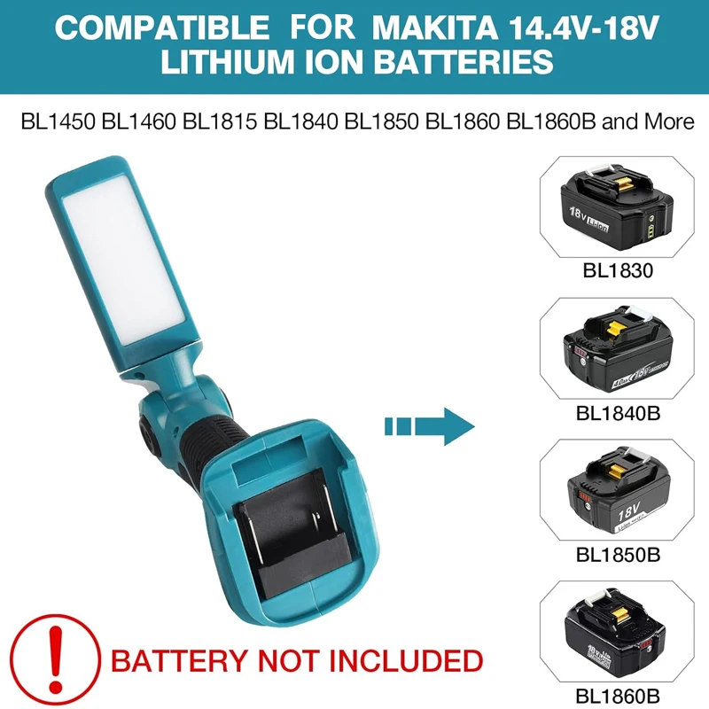 

For Makita/Bosch 18V Battery 12W Cordless LED Flashlight Work Light Handheld Spotlight Desk Lamp with USB 90Degree Pivoting Head