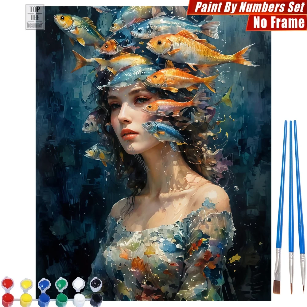 

Female portrait fish Digital Oil Paints Kit - Surrounded oceanic dream Home Bedroom Decor Mother'S Day Gift For Dad