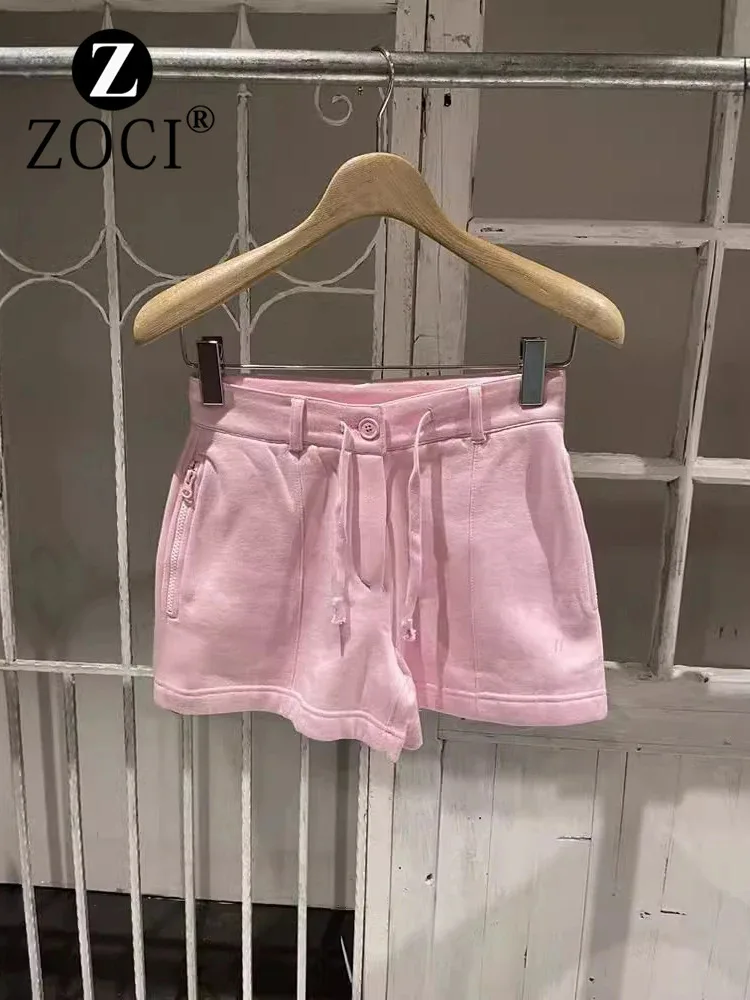 [zoci] Autumn Wang Pink Sweet Lace Up High Waisted Shorts Summer New Zipper Hot Sports Casual Pants Women In