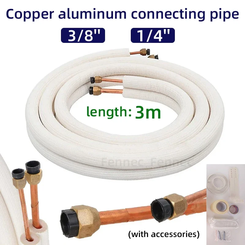 3M Air Conditioner Pair Coil Tube 1/4In 3/8In Insulated Copper Pipe Wire Air Conditioner Parts Refrigerant Tube with Accessories