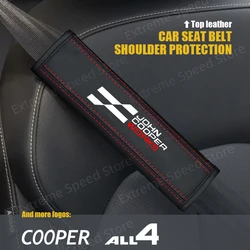 For Mini Cooper John Cooper Works ALL4 Emblem Leather Car Seat Belt Cushion Safety Belt Shoulder Protector Pad Accessories