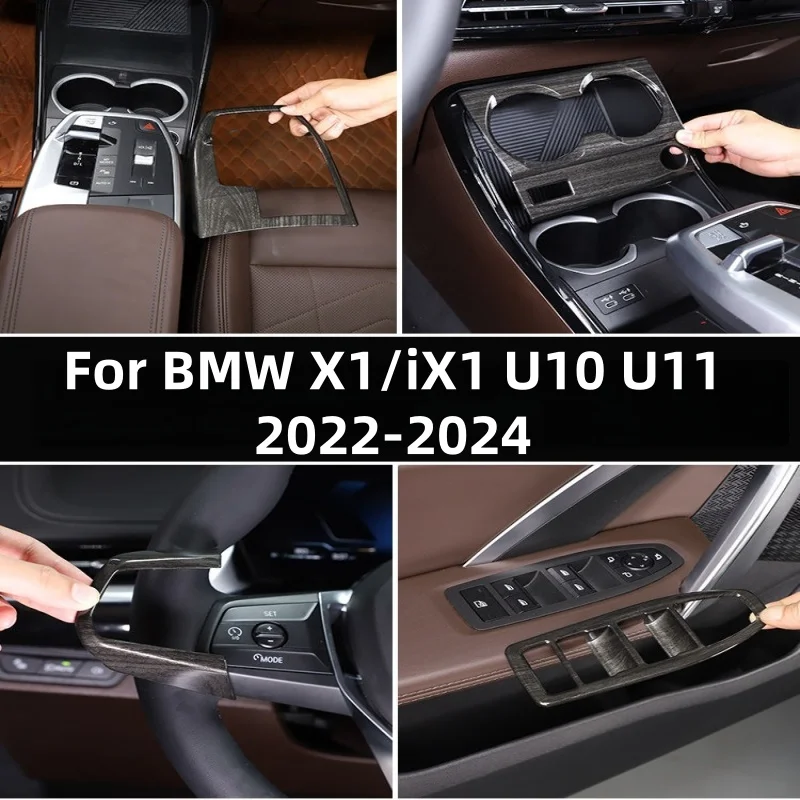 

ABS Black Wood Grain For BMW X1 IX1 U10 U11 2023-2024 Interior Kit Steering Wheel Dashboard Console Gear Shift Panel Cover Trim